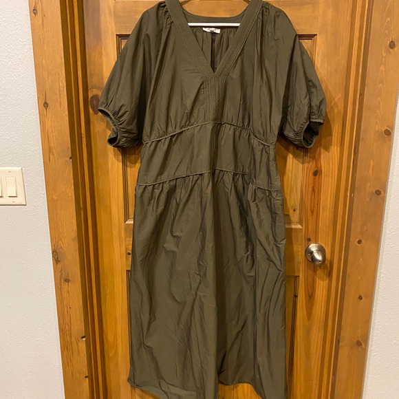 Madewell Puff-Sleeve Midi Dress in Poplin, Faded Ivy (Olive), XLarge - Picture 3 of 11